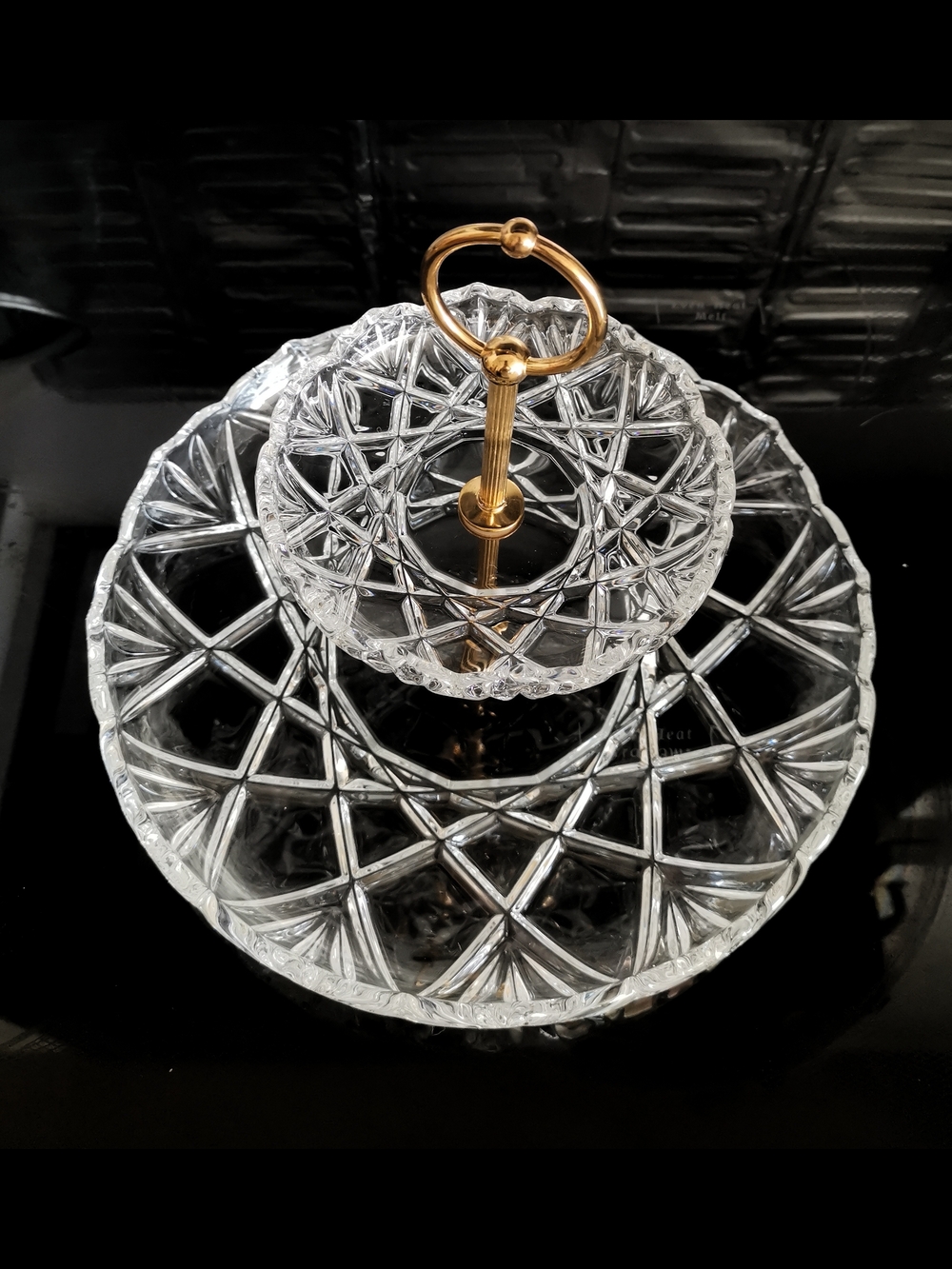 Mikasa Roxborough Crystal Glass Two-Tier Server with Gold Handle